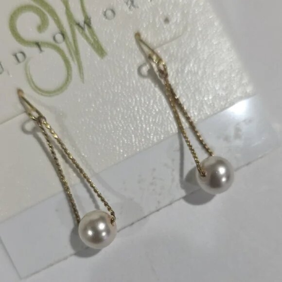 Gold Chain Faux Pearl Drop Earrings – Elegant Dangle Women’s Fashion Jewelry - Picture 5 of 8